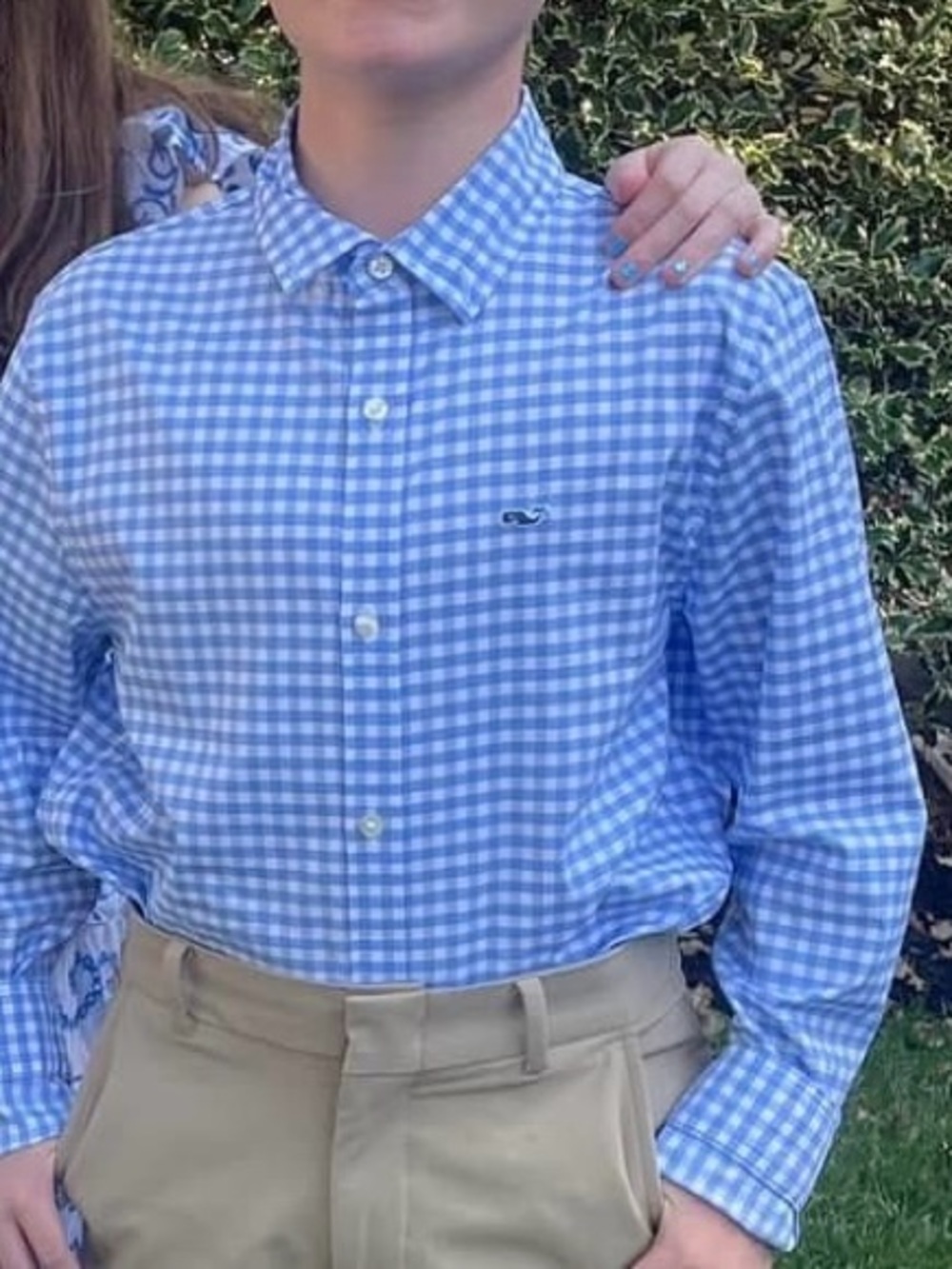 Boy’s Light Blue Gingham Button-Down Shirt